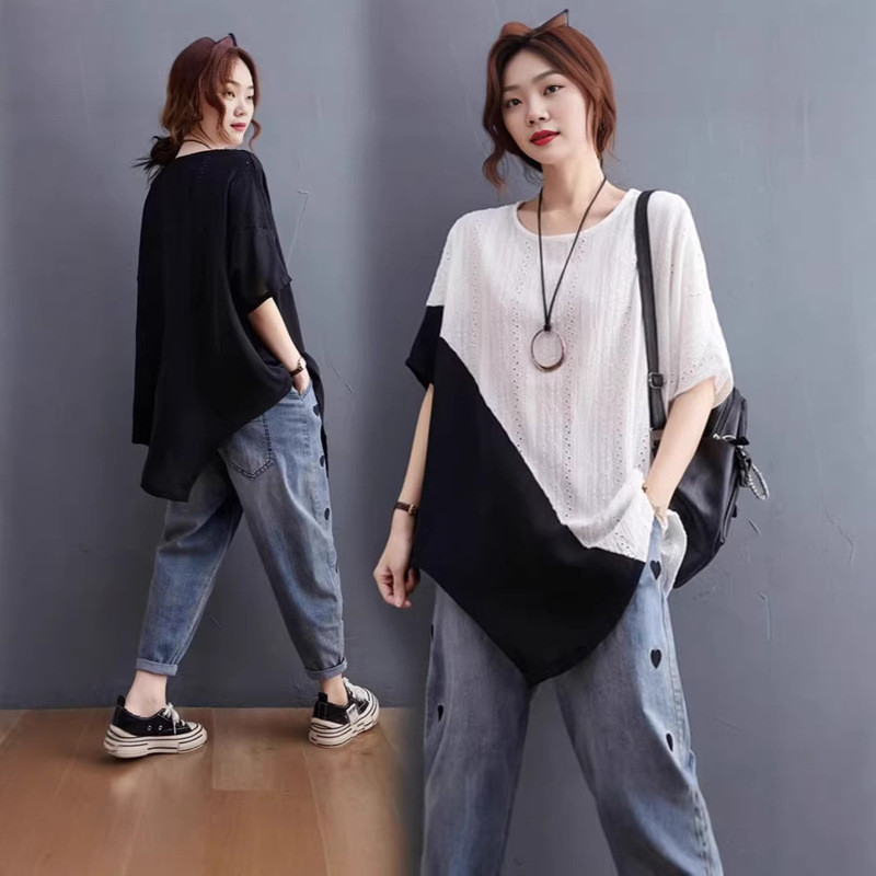 150kg Plus Fat Plus Size Nữ Mùa Hè Mỡ MM Loose Cover Bụng Hidden Meat Top Áo Thun Tay Ngắn Khâu Áo S