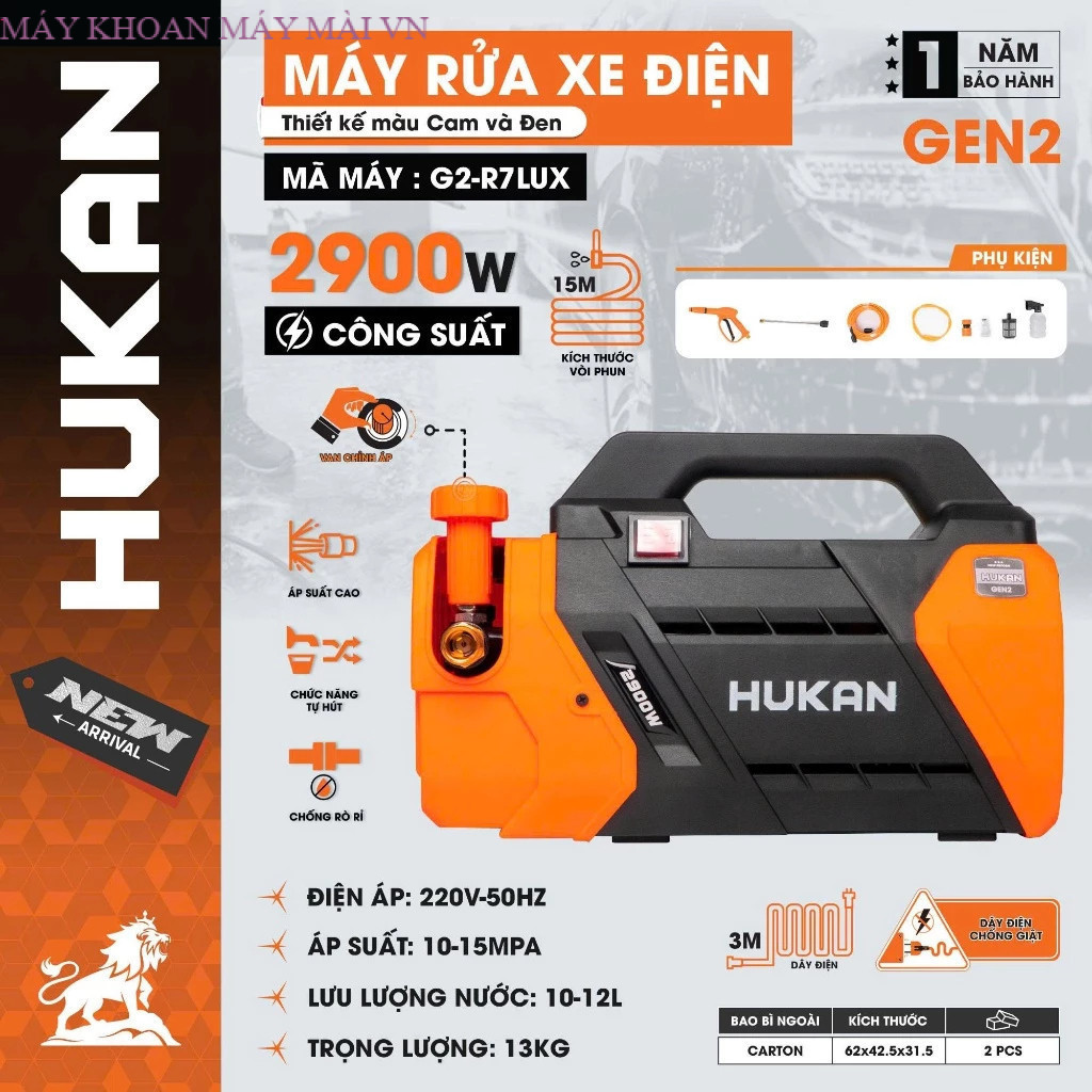Máy Rửa Xe Điện HUKAN G2-R7LUX | Công Suất 2900W, Áp Suất 10-15MPA, CHÍNH HÃNG - MAYKHOANMAYMAIVN