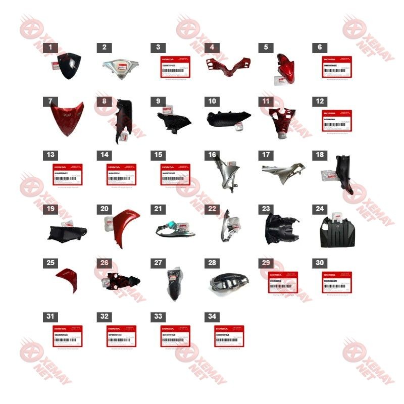 Bộ Nhựa - Dàn Vỏ - Dàn Áo Air Blade 110 Năm 2011 Màu Đỏ - R340 A9