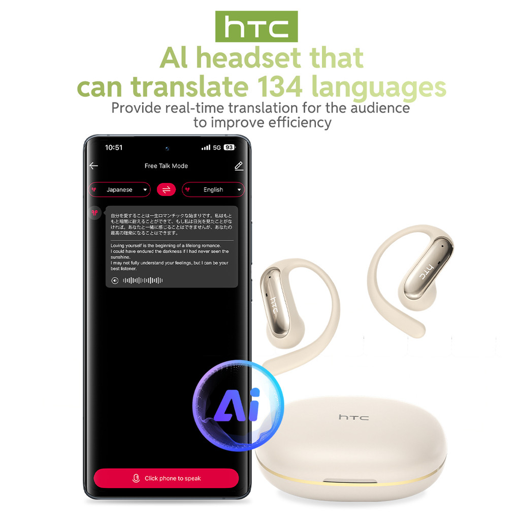 Tai nghe dịch thuật AI HTC NE52 V6.0 Tai nghe Bluetooth loại bỏ tiếng ồn HIFI Âm nhạc và chơi game Tai nghe không dây có độ trễ thấp | BigBuy360 - bigbuy360.vn