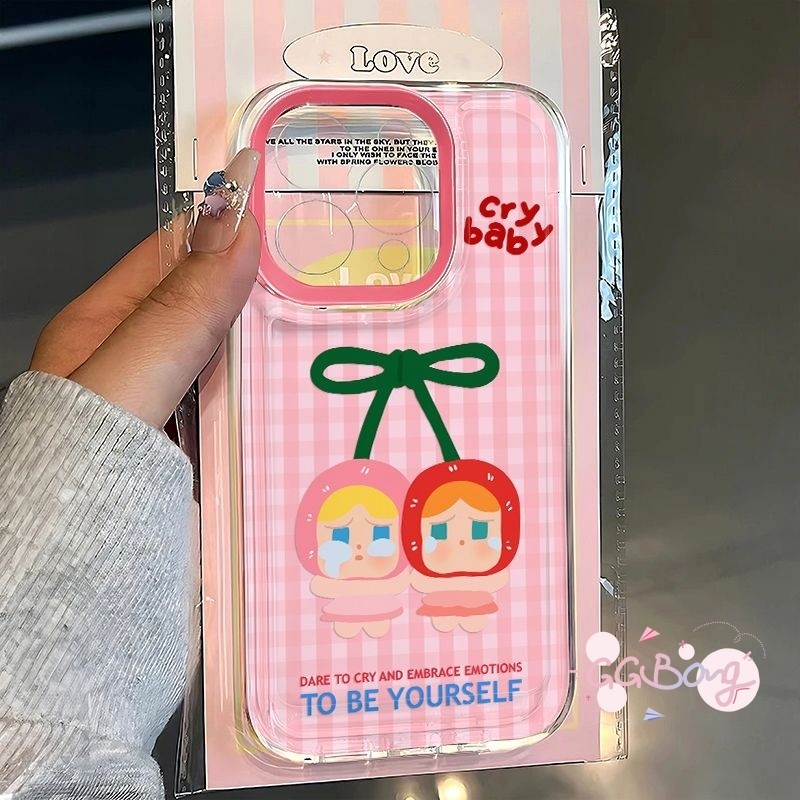 Ốp Lưng IPhone 16 11 XR 13 15 14 12 Pro Max XS Max Ốp Lưng Trong Suốt Họa Tiết Cherry Crybaby Màu Hồ