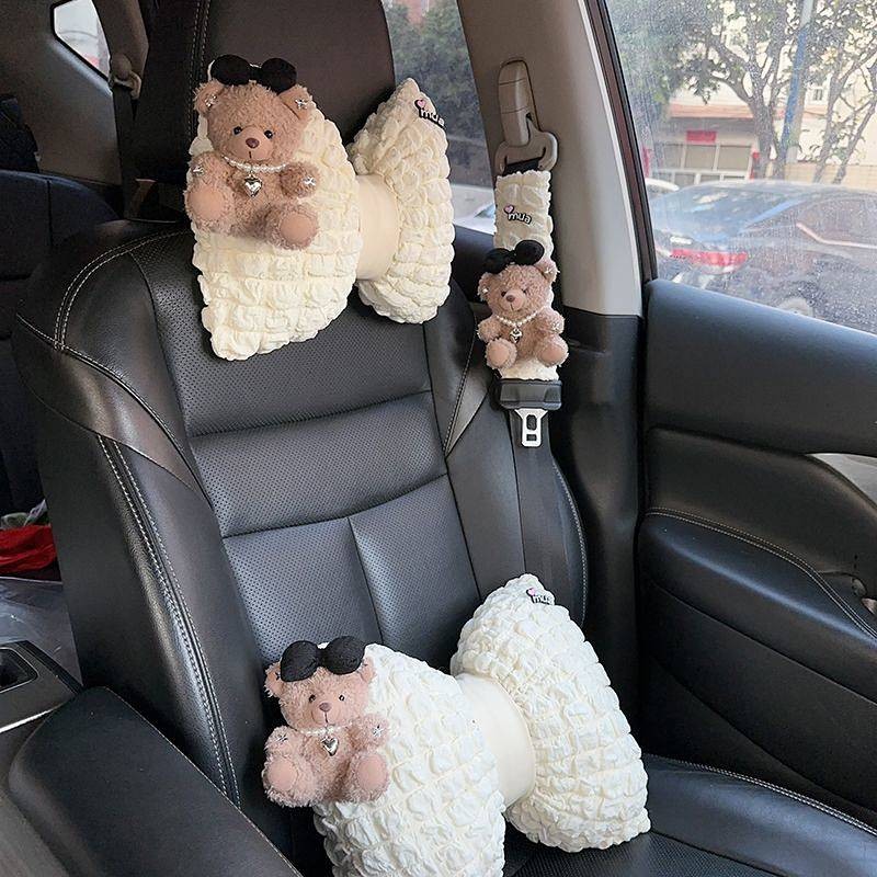 Automotive Waist Cushion Cute Teddy Bear Headrest Neck Pillow Four Seasons Universal Cushion Waist P