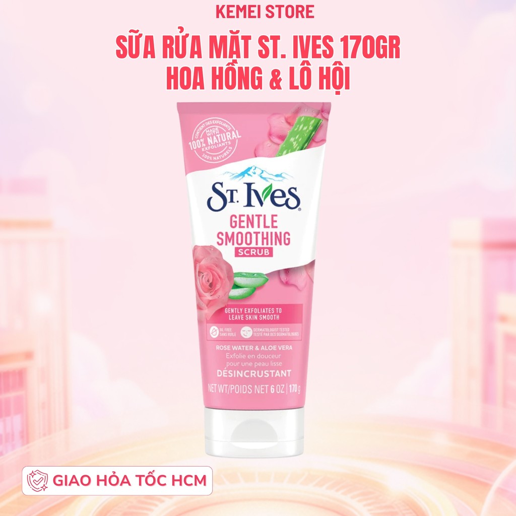 Sữa Rửa Mặt Tẩy Tế Bào Chết Hoa Hồng Và Lô Hội St.Ives 170g, Làm Sáng Da, An Toàn Cho Mọi Loại Da Ke