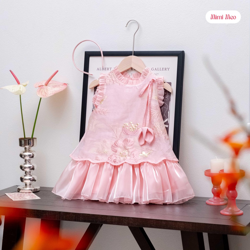  Đầm Công Chúa Cho Bé Gái Mimi Meo Chất Gấm Hoa Nổi Cao Cấp Dáng Xòe Dự Tiệc Tặng Kèm Bờm Size 7-34kg TD326 Mimi Meo 
