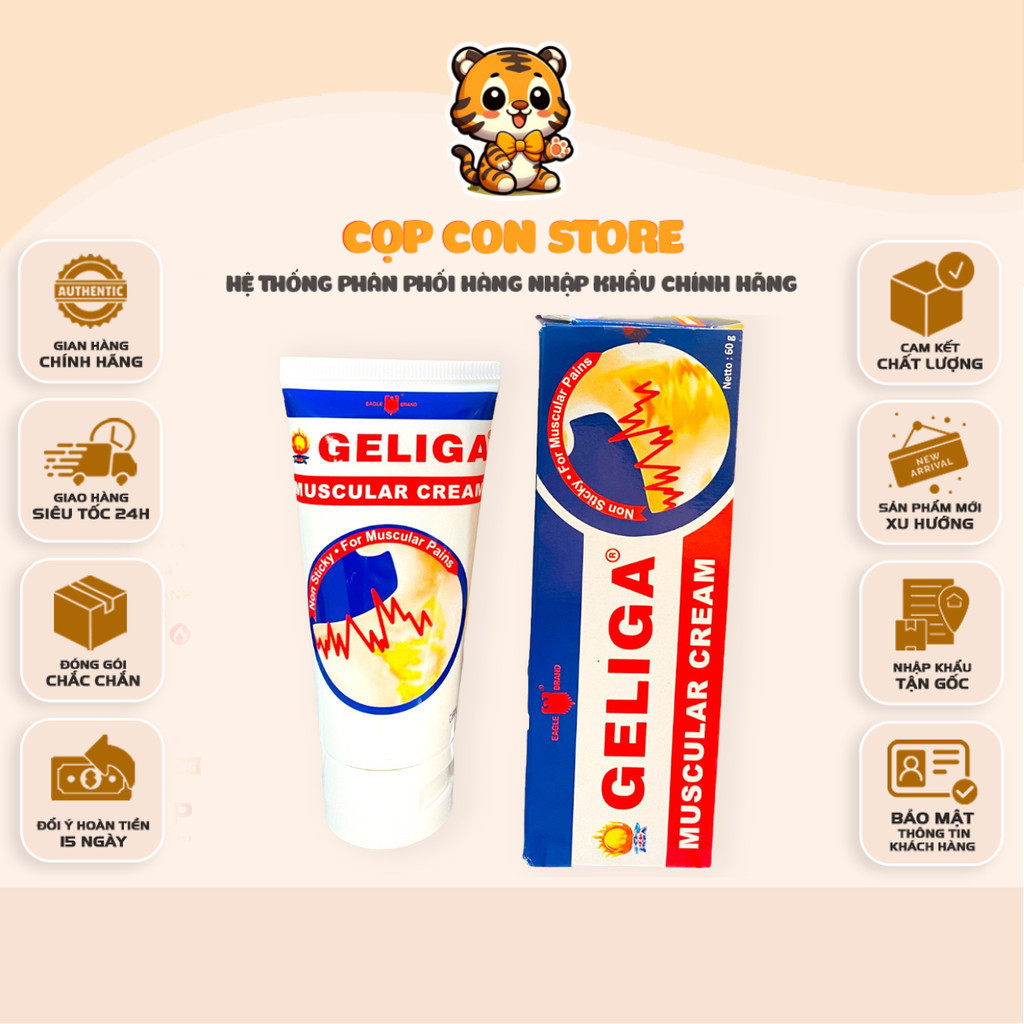 [CHÍNH HÃNG] Kem Xoa Bóp Nóng Geliga Krim Otot 60gram Indonesia (Dạng Tuýp/Chất Kem)