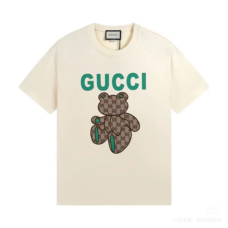 Áo sơ mi Gucci thun cotton cổ tròn ngắn tay, phù hợp nam nữ