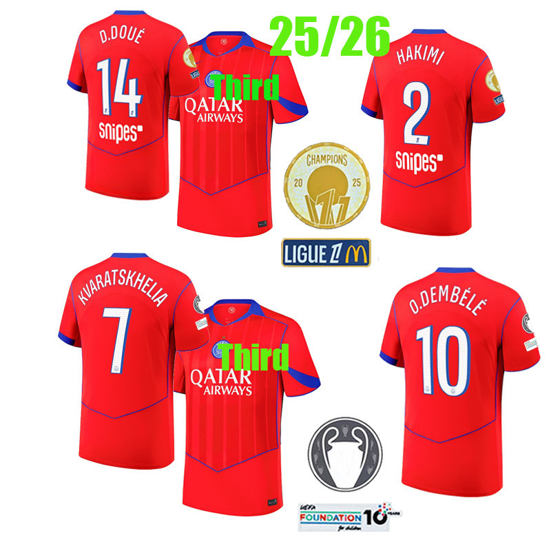 S-XXL 25 / 26 Quần áo bóng đá PSG O.DEMBELE 25 / 26 Áo bóng đá paris-Third D.DOUE KVARATSKHELIA O.DE