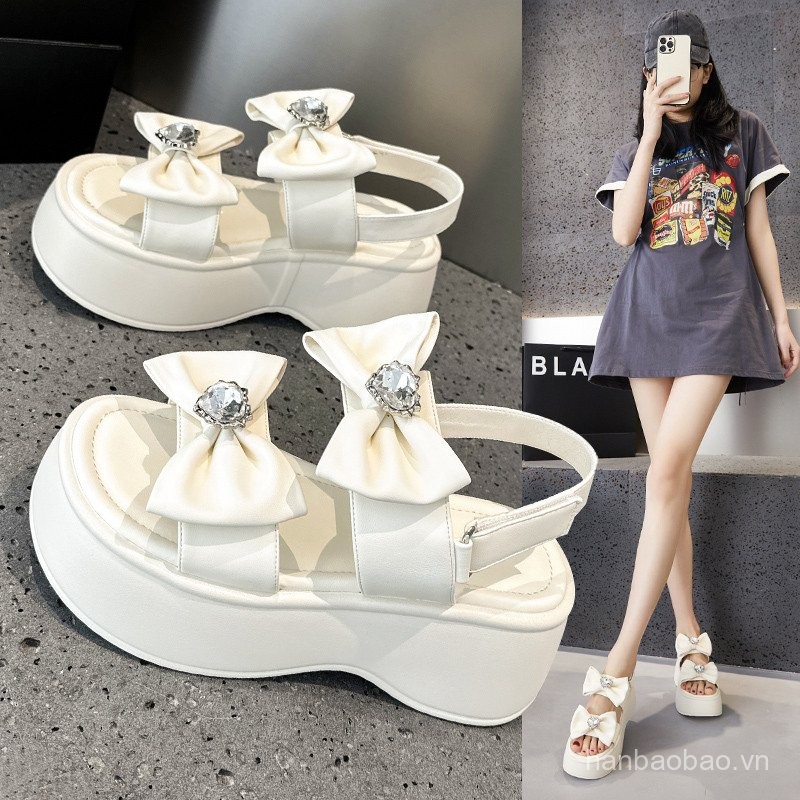 Women's Height-Increasing Sandals25New Summer Rhinestone Bow Beach Sandals for Women