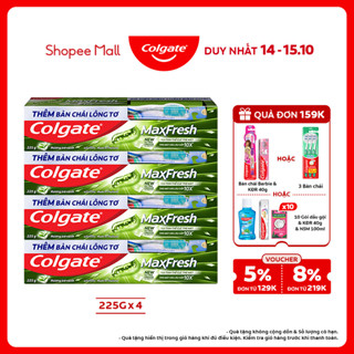 Bộ 4 Kem đánh răng Colgate Maxfresh Trà Xanh the mát 225g/tuýp tặng bàn chải
