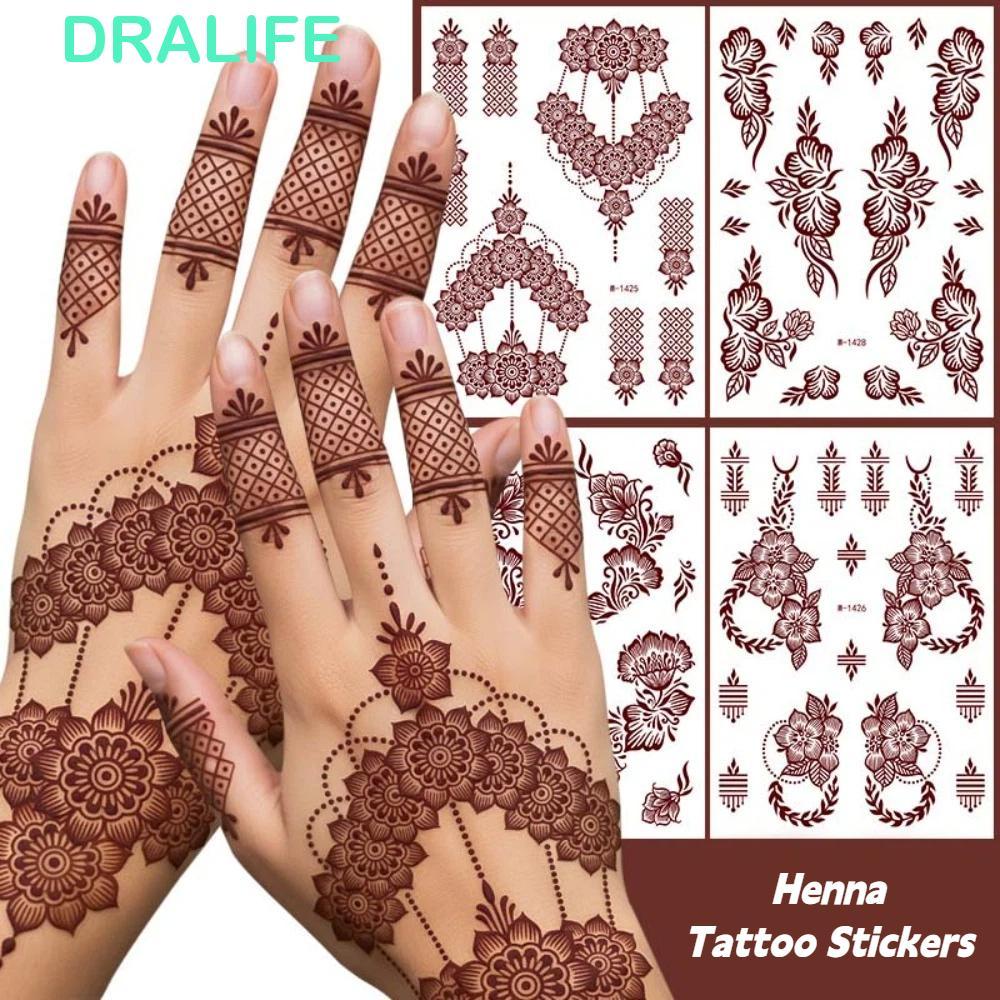 DRLIFE Henna Hình Xăm Dán, Đỏ Mehndi Dán Chân Cánh Tay Hình Xăm Tạm Thời, Ren Đỏ Henna Hình Xăm Ren 