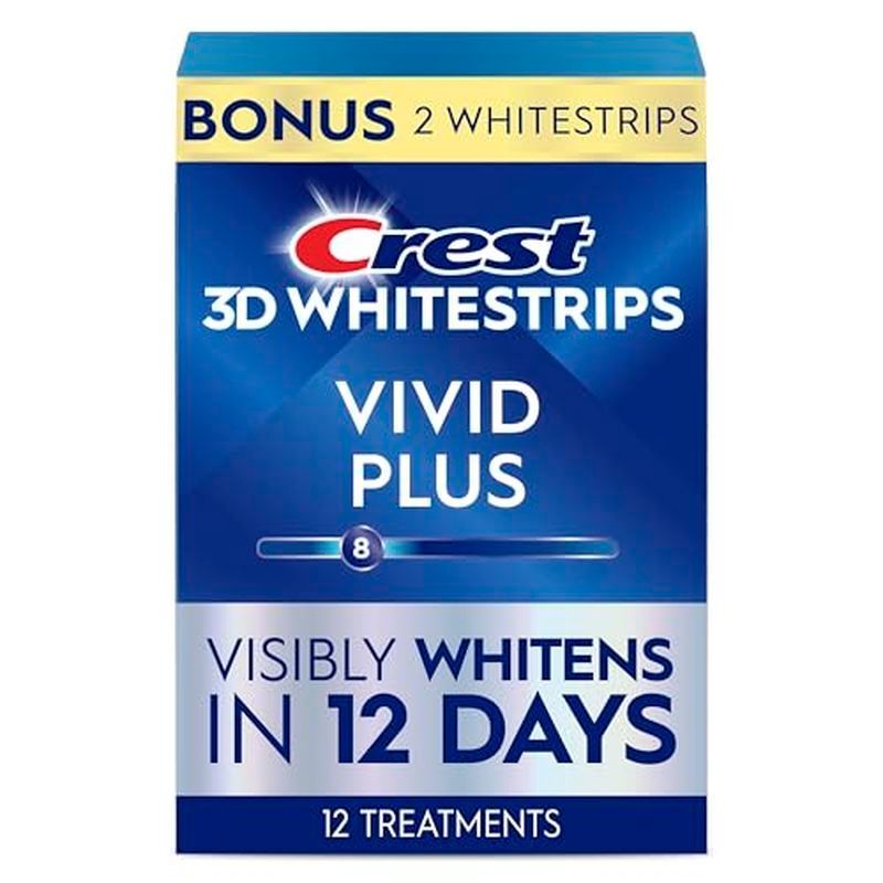 Crest 3D Whitestrips Vivid Plus, Bộ kit làm trắng răng, 10 liệu trình + 2 liệu trình tặng (mỗi liệu 