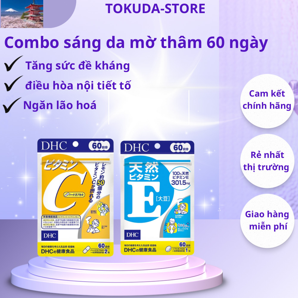 Combo viên uống vtm E + vtm C ( 60 ngày) hỗ trợ giúp trắng sáng da, mờ thâm, cải thiện da