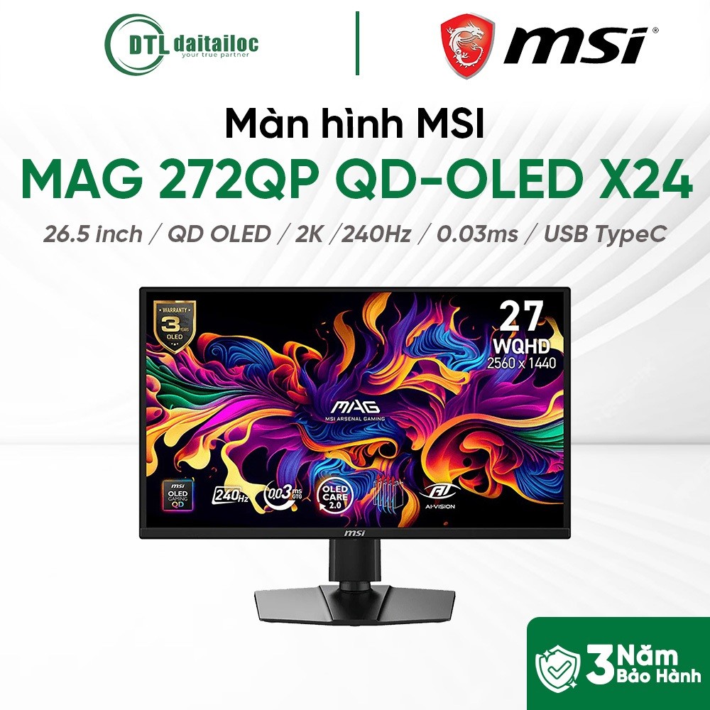 Màn hình MSI MAG 272QP QD-OLED X24 26.5 inch QD OLED 2K 240Hz 0.03ms USB TypeC I Chính hãng I Bảo hà