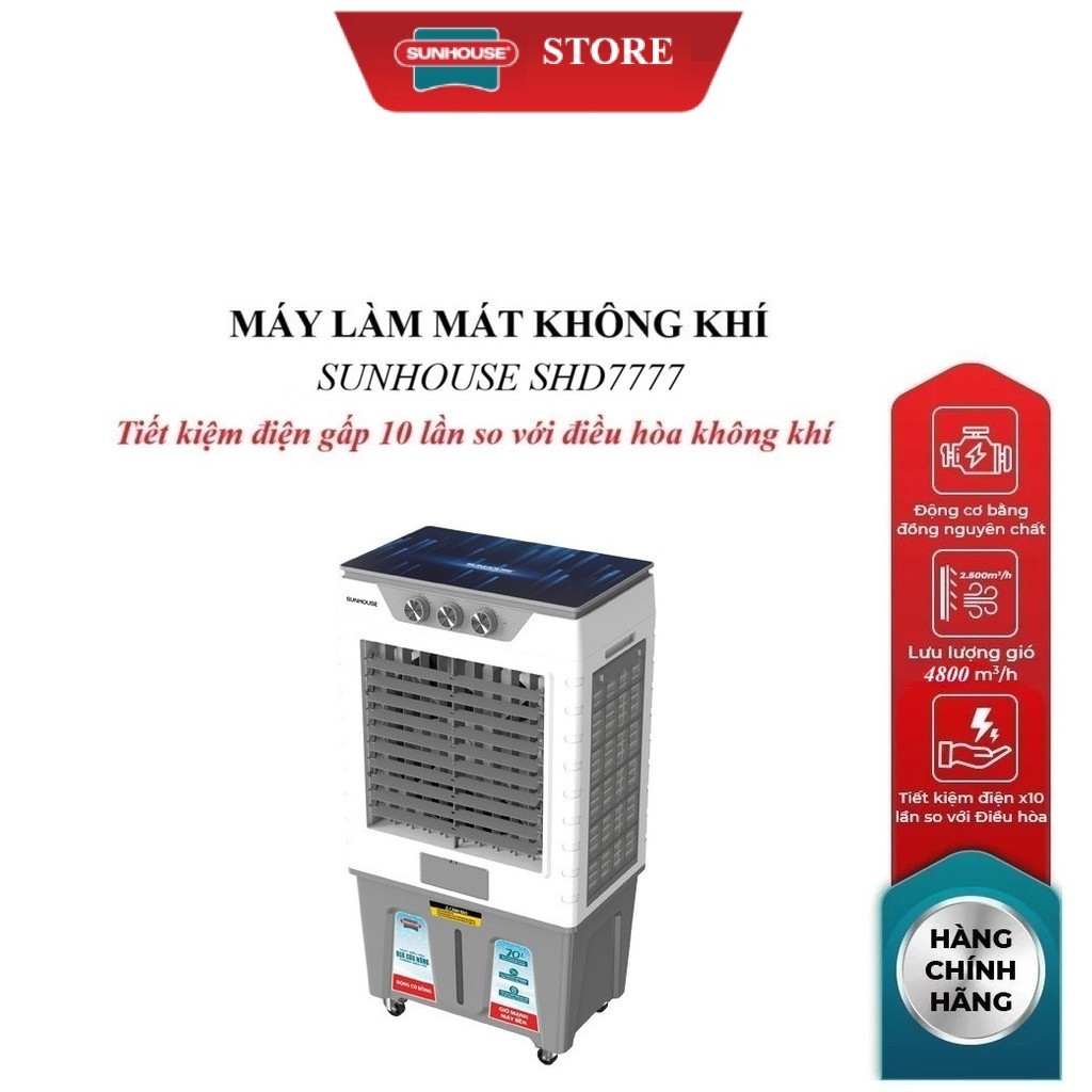 MÁY LÀM MÁT KHÔNG KHÍ SUNHOUSE SHD7777, Công suất 200 W, lưu lượng gió 4.800m3/h Nhựa ABS, Động cơ A