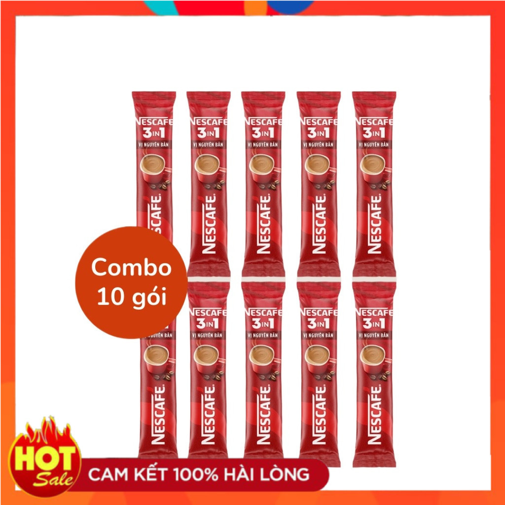Combo 10 gói Gói Cà Phê Nescafe 3 in 1 Vị Nguyên Bản 16g