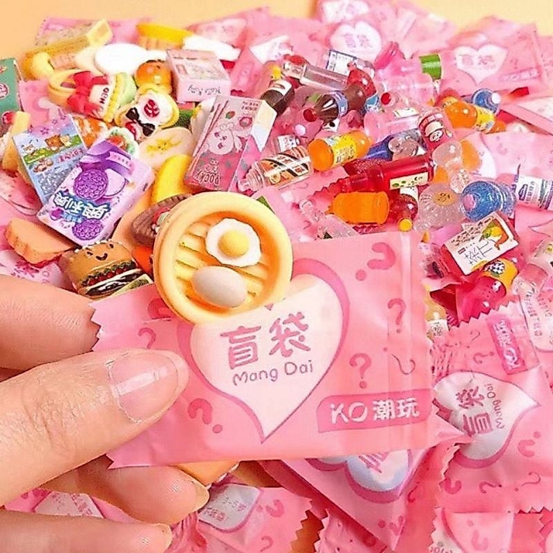 Combo 50 túi mù, blindbox mô hình charm chai mini, đồ ăn mini, túi mù test nhân phẩm, túi mù mini