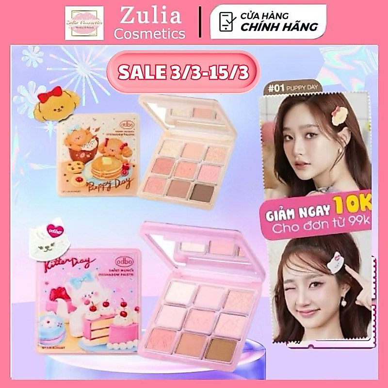 [ODBO 2024] Bảng Phấn Mắt 9 Ô Odbo Kitten Day & Puppy Day Mèo & Cún Con Tặng Kèm Kẹp Tóc Sweet Munch