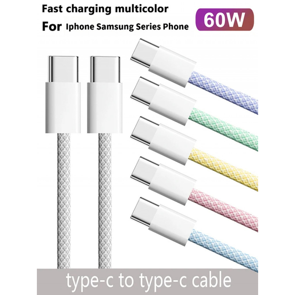 ToKerNew USB-C to Type C Color Cable For  iPhone 15 PD 60W Fast Charging For Phone Type C Weaving Ca