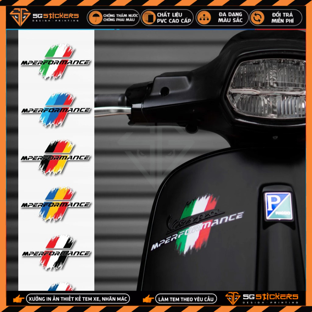 Tem Xe Performance ITALY / AMG / ĐỨC... Chất Liệu PVC Cao Cấp Chống Nước, Bền Màu Dán Xe Máy,Ô Tô...
