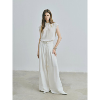 [DEZUS] Áo Sơ Mi Tay Hến Trắng, Quần Ống Rộng Lưng Cao - KEDIN TOP & KEDIN PANT - Y1BW250541 + Y4WW250518