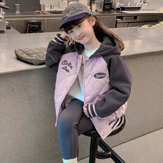 Trẻ em gái áo khoác mùa thu và mùa đông nước ngoài cô gái bông và mũ bông áo khoác dày