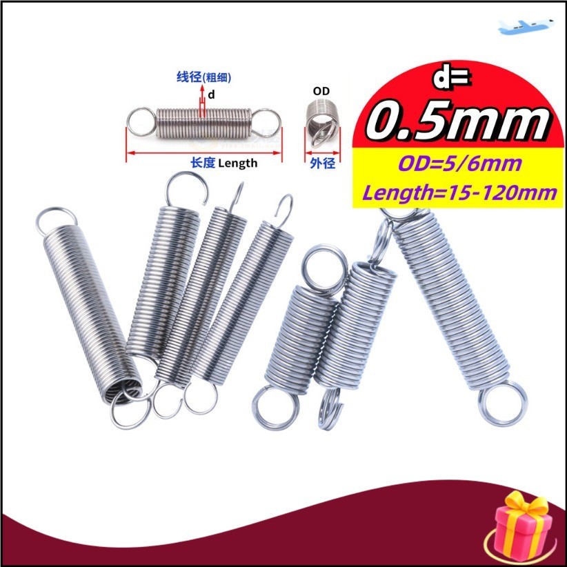 Lò xo căng thẳng inox 304 d = 0,5mm, OD5 / 6mm, L = 15 ~ 120mm lò xo căng thẳng có móc, áp dụng cho 