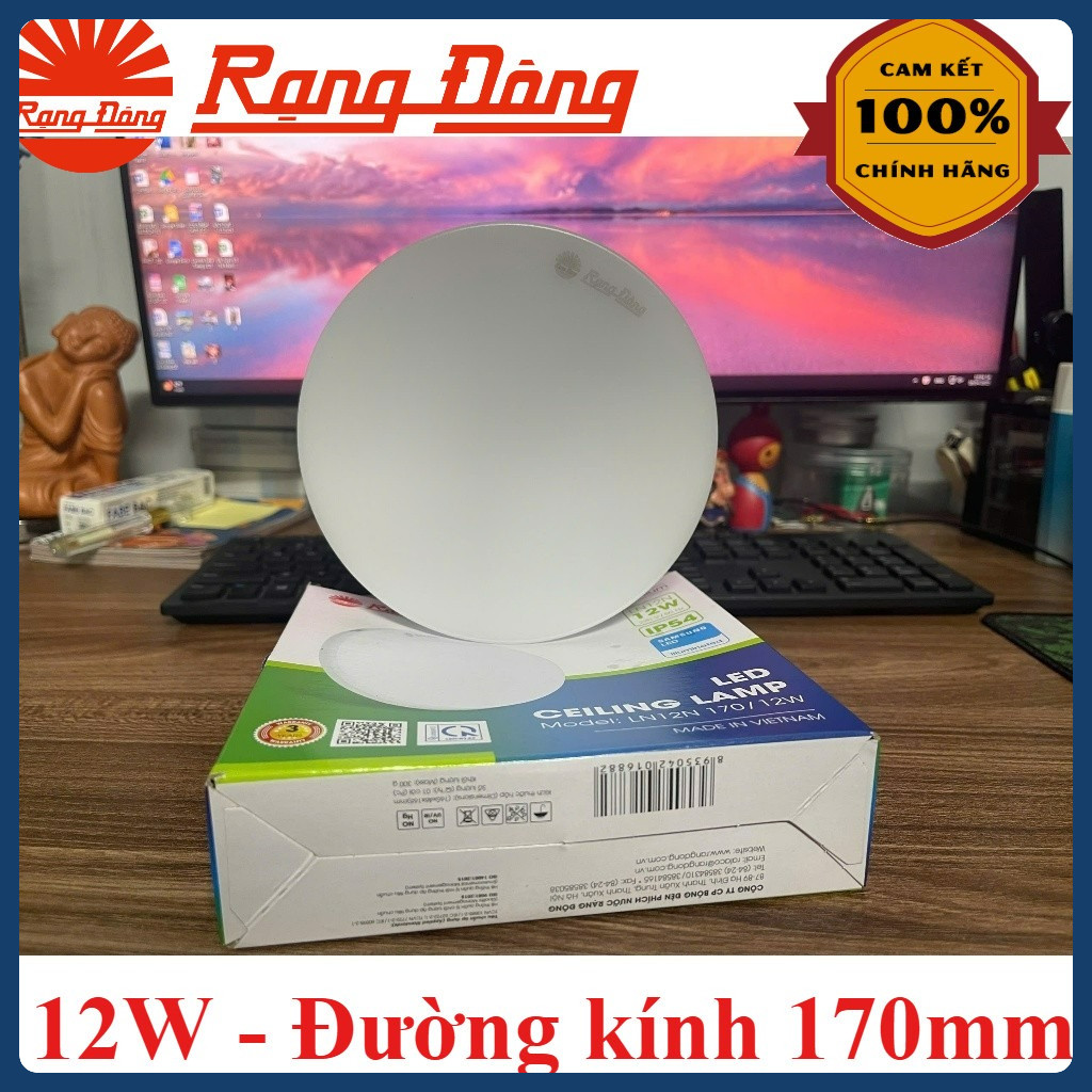 (Rạng Đông) Đèn LED ốp trần Tròn (Đế Nhựa) 12W - Đường kính 170mm - Ánh sáng trắng LN12N