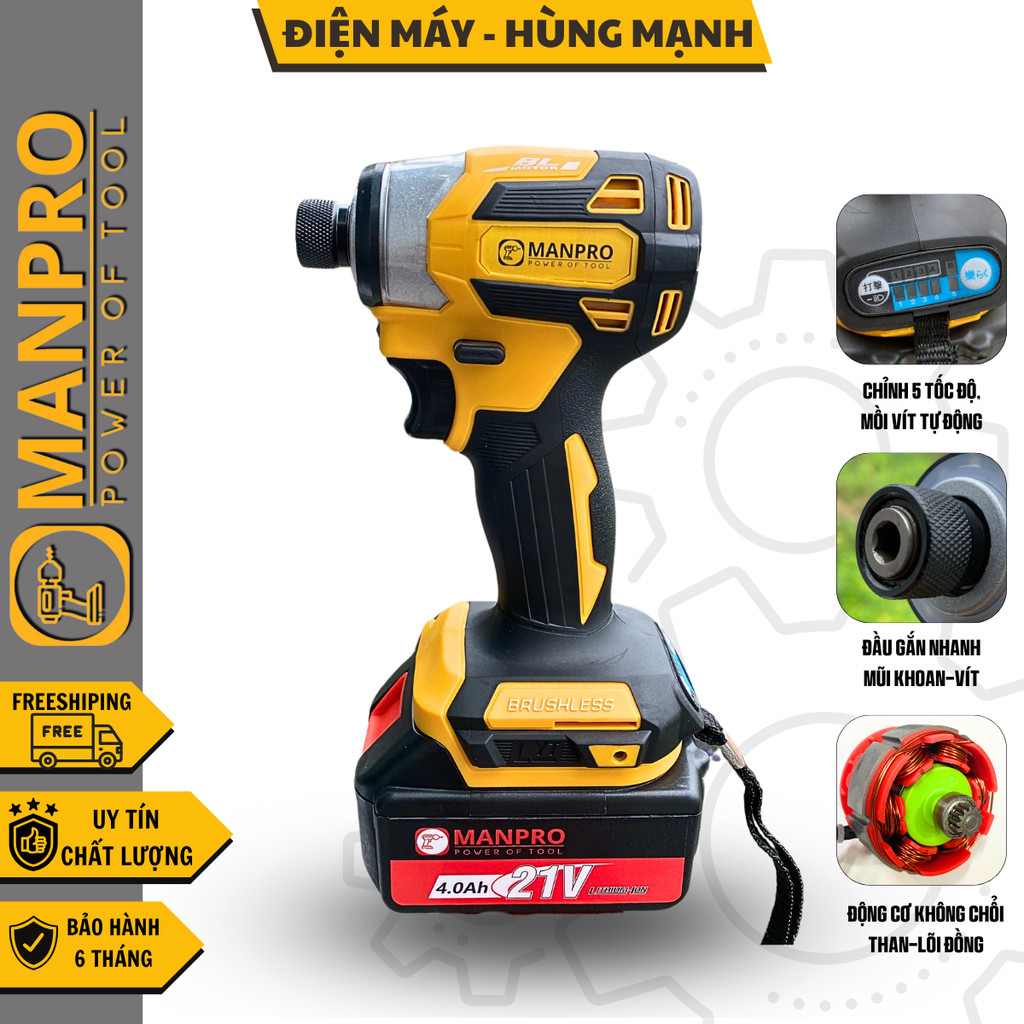 Máy bắn vít có búa MANPRO MA-14 (TD173) – Động cơ không chổi than – 5 tốc độ, auto stop, mồi vít tự 