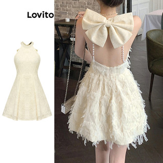 Lovito Váy dễ thương Váy lưng nơ hở lưng trơn dành cho nữ L85AD154