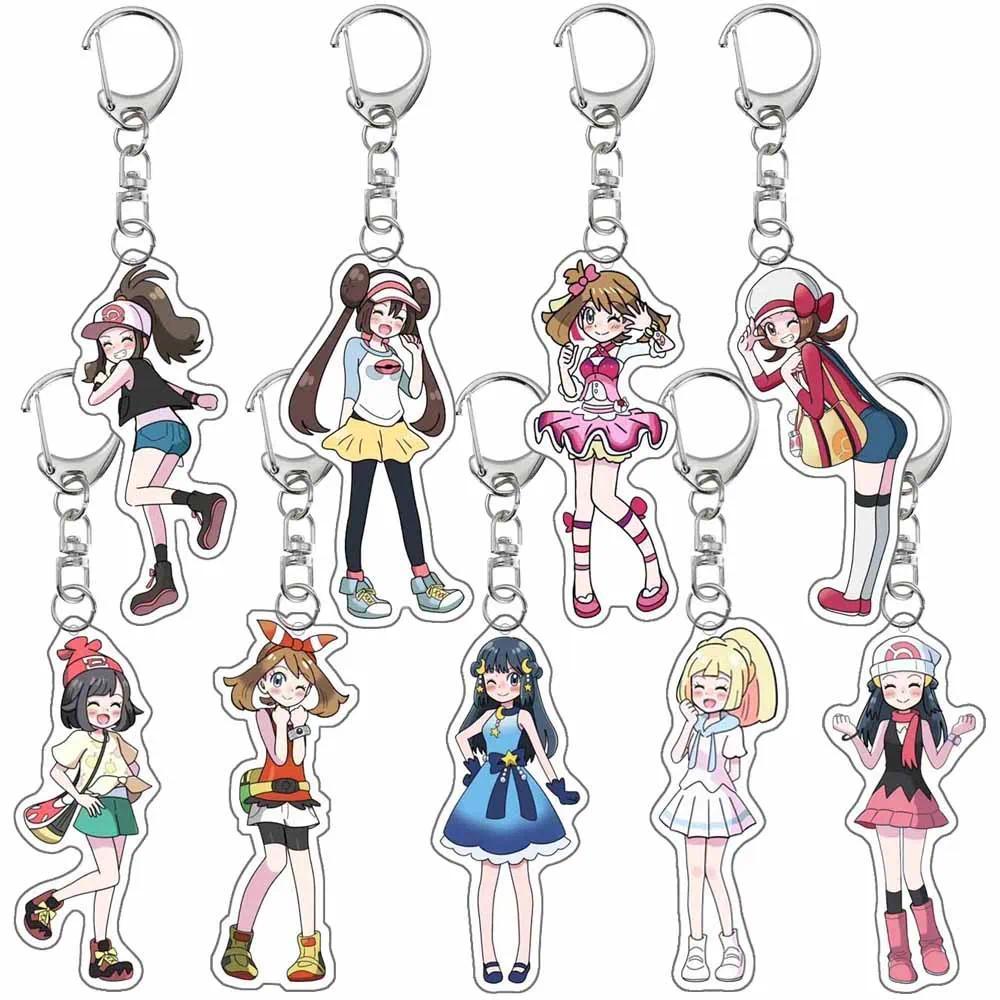 Pokemon Key Chain May Dawn Lyra Hilda Rosa Serena Gloria Lillie Anime Cartoon Mica Móc khóa