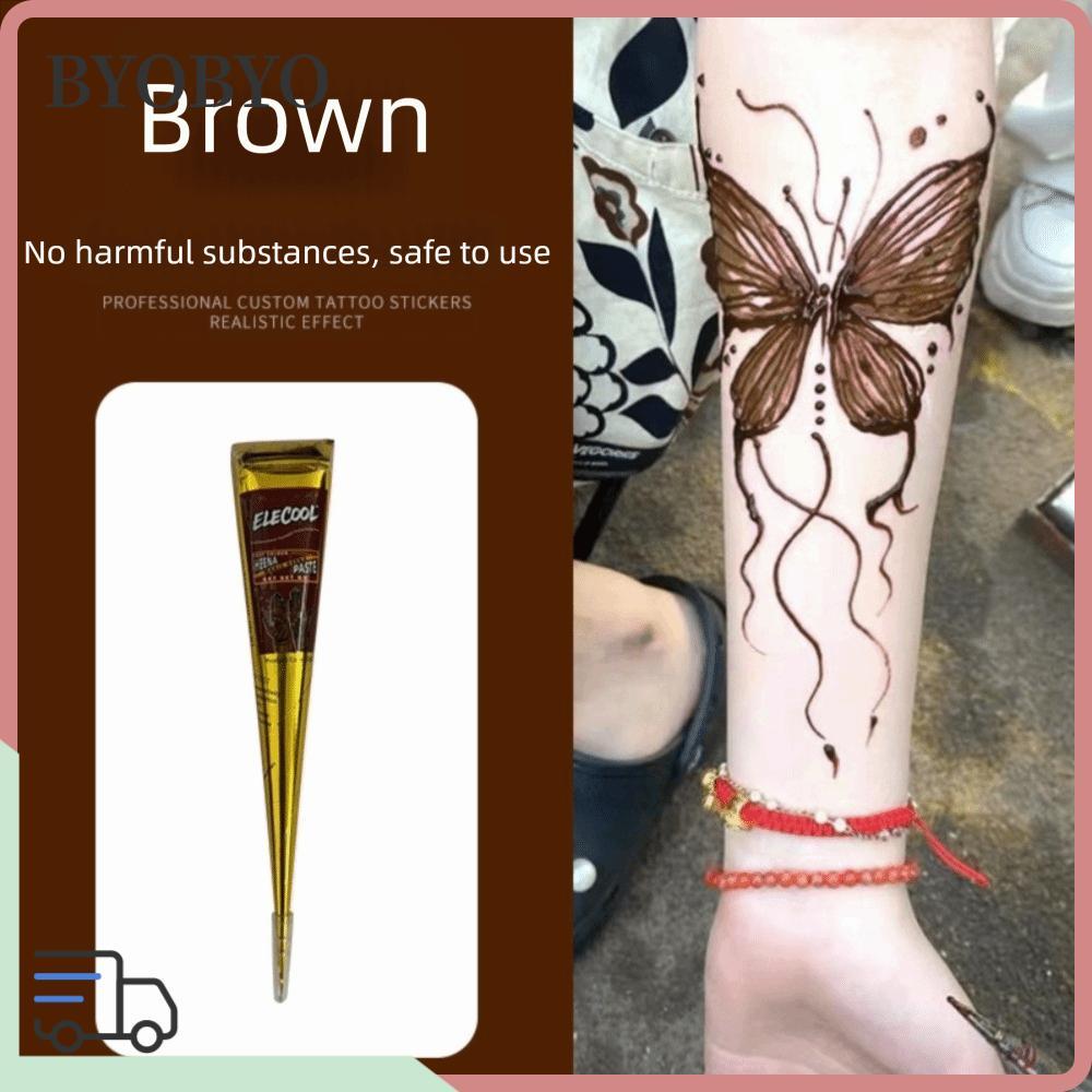 BYOBYO Henna Paste Cone, Kem xăm Henna dễ sử dụng bán vĩnh viễn, Mehndi Đen Nâu Tạm thời Kem Henna M