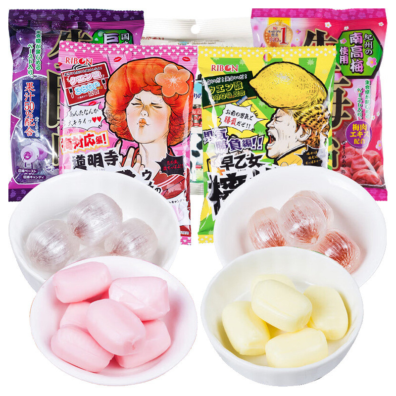 Hàng sẵn có Vận chuyển nhanh Ribon Ribon Sang Kyoho Glucose Plum Lemon Peach Raw Plum Candy Fruit Ca