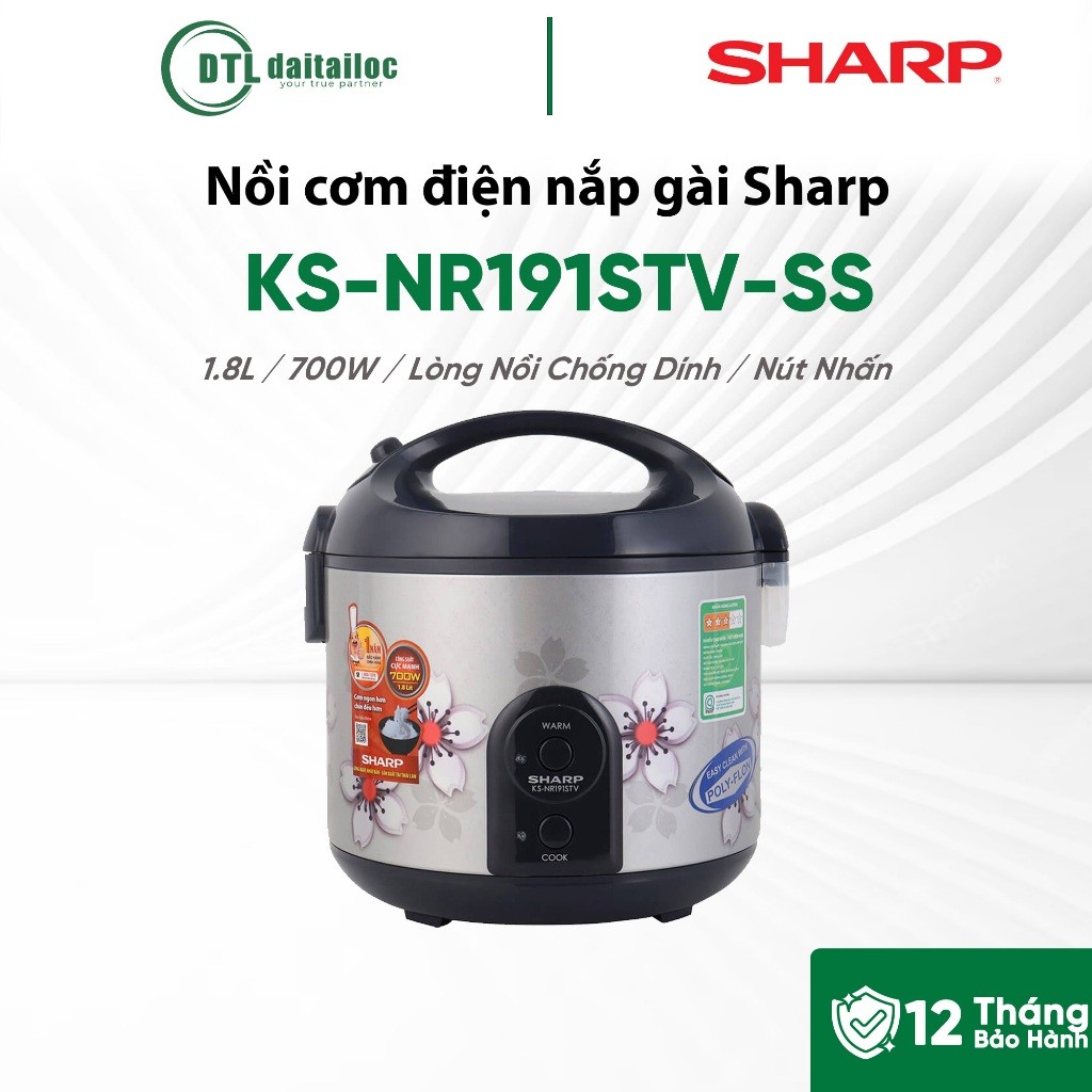 Nồi Cơm Điện Nắp Gài Sharp KS-NR191STV-SS | Chính Hãng | Bảo Hành 12 Tháng