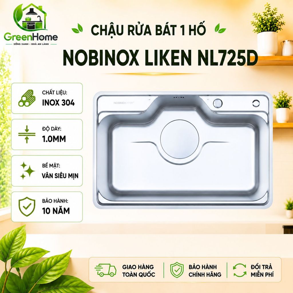 CHẬU RỬA BÁT NOBINOX LIKEN NL725D | KÍCH THƯỚC 80X50cm  | Hàng chính hãng