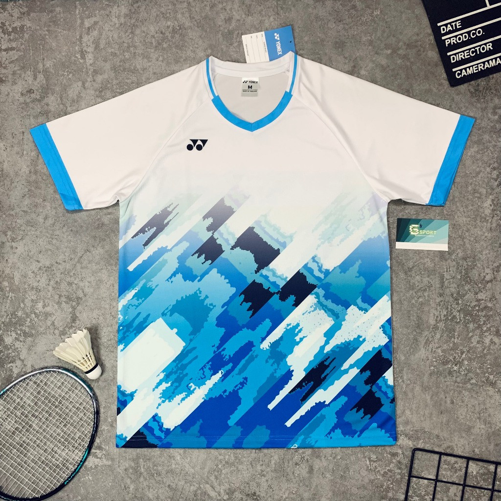 MỚI NHẤT YONEX TRẮNG VÀ XANH BADMINTON JERSEY SEASON 2024, Mè Spandex Vải Yonex Áo Sơ Mi Cầu Lông