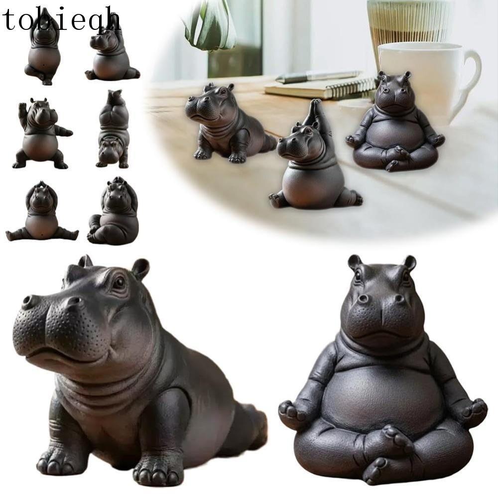 TOBIEQH Tượng Hippo tập Yoga, Mô hình bằng nhựa Yoga Master Hippo, Trang trí Hippo thử thách với các