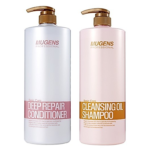 Dầu gội xả siêu dưỡng chất, phục hồi tóc hư tổn Mugens Cleansing Oil Shampo Hàn Quốc 1500mlx2