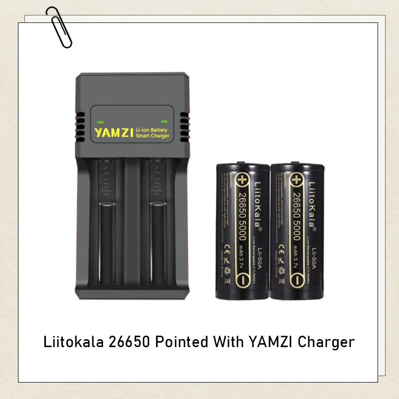Pin nhọn Liitokala 20A 5000mah 3.7V 26650 với bộ sạc pin Lithium YAMZI