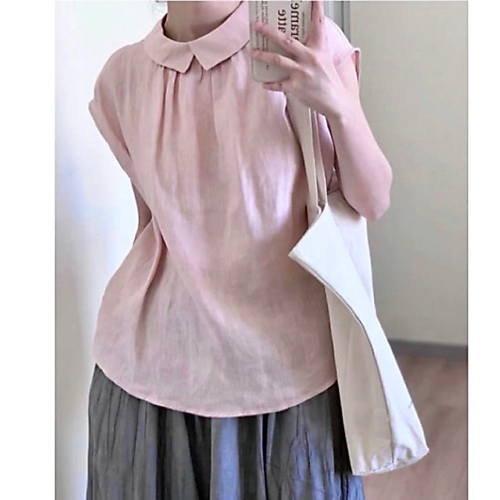 𝗕𝗶𝗯𝗶 𝗟𝗶𝗻𝗲𝗻 - | BEELY | Áo Linen cổ sen