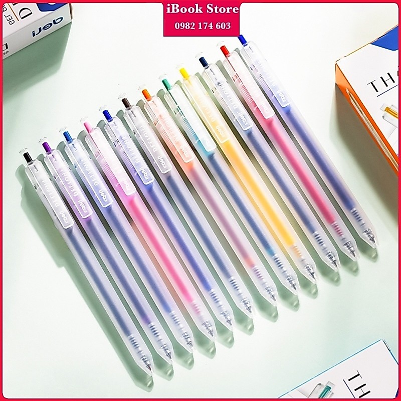 Bút Gel Deli 12 Màu EG118 Thêm 6 màu mới Indelight: Light Pink - Indigo - Dark Purple - Light Brown 