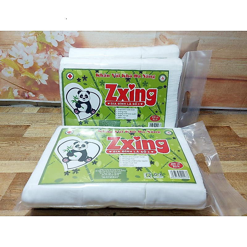 Khăn vải khô đa năng , khăn giấy khô, khăn cho mẹ và bé Zxing bịch 400 tờ siêu tiết kiệm
