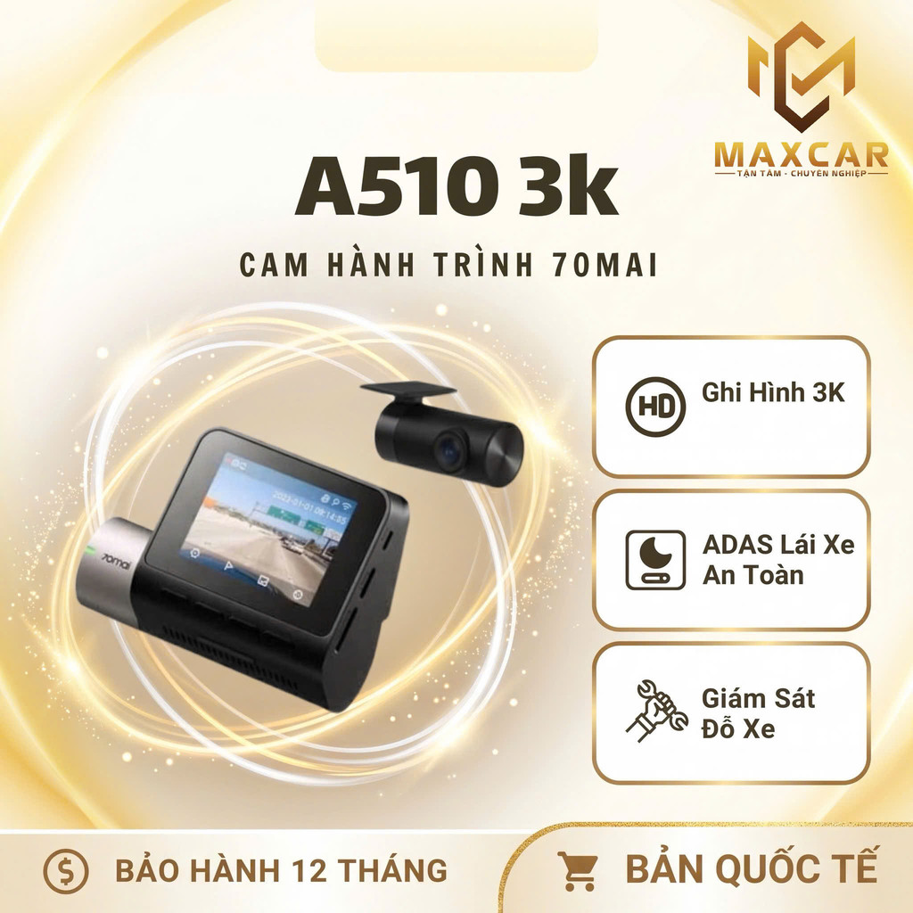 Camera hành trình 70mai A510 cảnh báo an toàn, độ phân giải 3K HDR sắc nét, bảo hành chính hãng