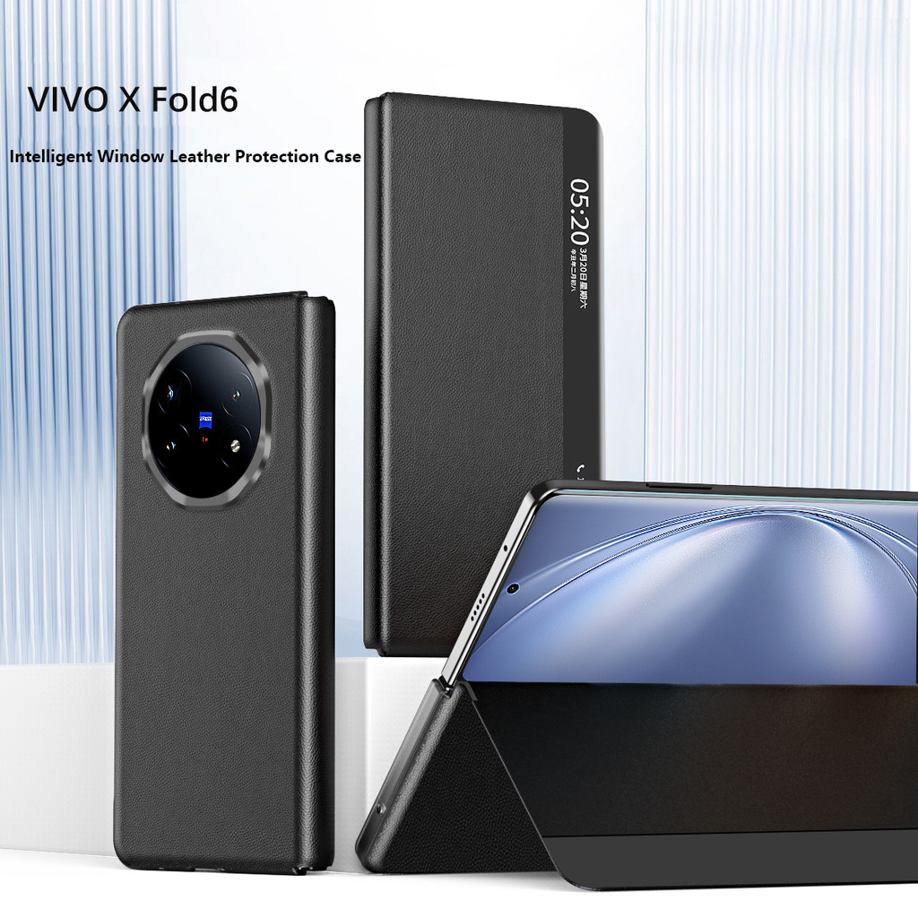 Smart View Windows Leather Flip Case cho VIVO X Fold6 Fold 6 5G có khe cắm bút cảm ứng Vỏ bảo vệ cho