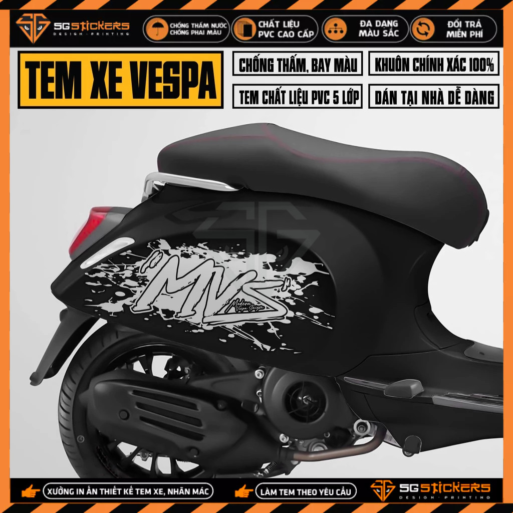 Tem Vespa Sprint / Primavera Thiết Kế MVS Cách Điệu | VPSP52 | Team Decal Hình Dán Xe Máy Vespa Chốn
