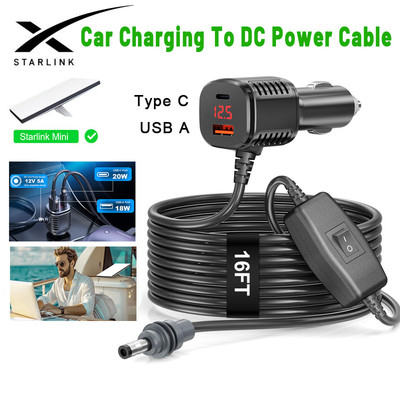 HdoorLink Cho Starlink Mini 3IN1 Sạc Ô Tô Sang Cáp Nguồn DC 12-24V Type-C USB Làm Nóng Xe Hơi Bộ Chuyển Đổi Với Màn Hình Hiển Thị Kỹ Thuật Số LED