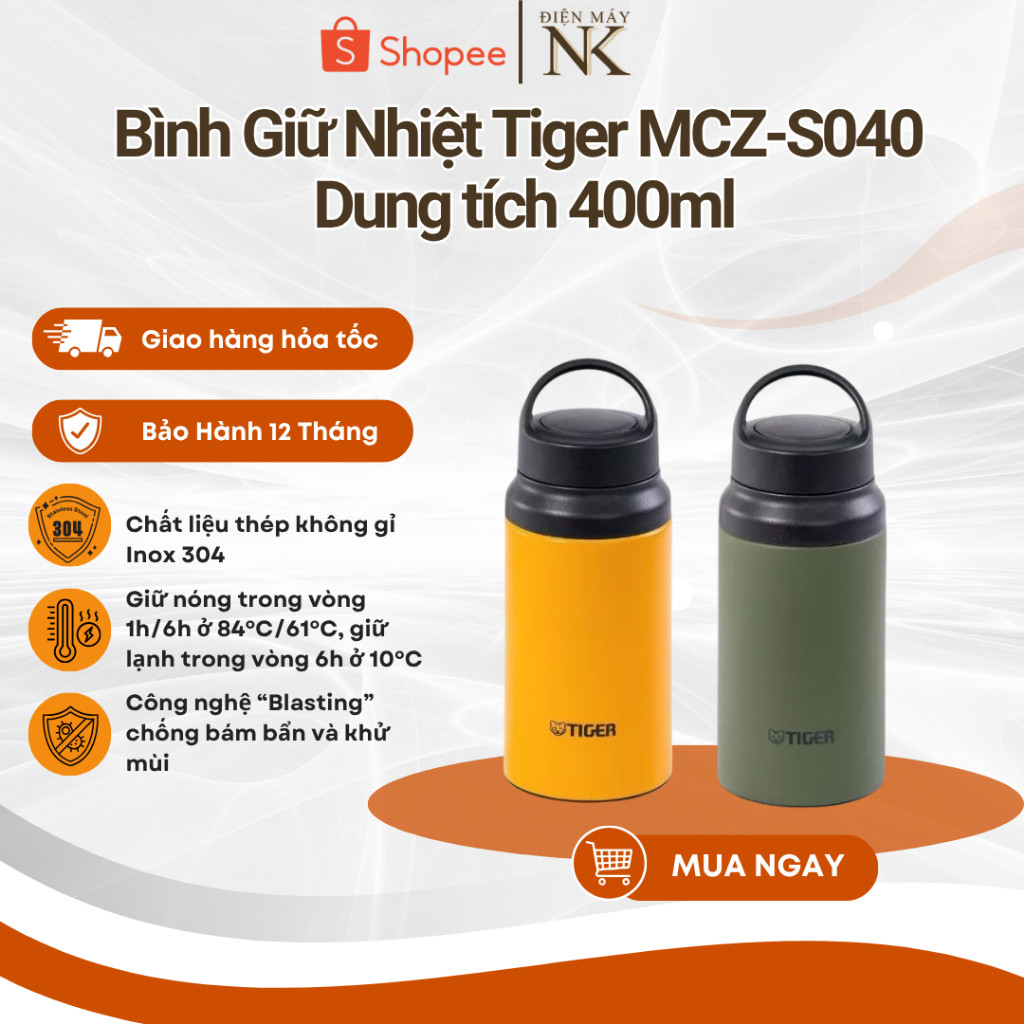 Bình giữ nhiệt Tiger MCZ-S040 - 0.4 Lít - Công nghệ Nhật Bản - Chất liệu inox 304