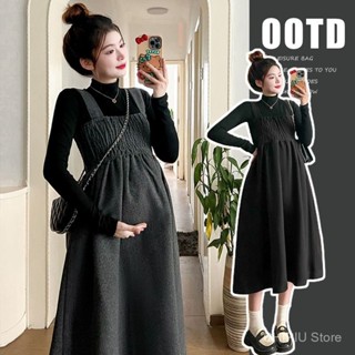   8-10 days  Trang Phục Thu Đông Cho Bà Bầu: Bộ Hai Món Gồm Áo Dài Tay Cổ Lọ và Váy Yếm Nỉ Thanh Lịch. 