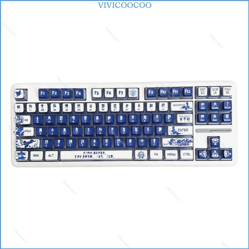 VIVI Sứ xanh trắng Keycap PBT DyeSub ASA Profile cho bàn phím cơ