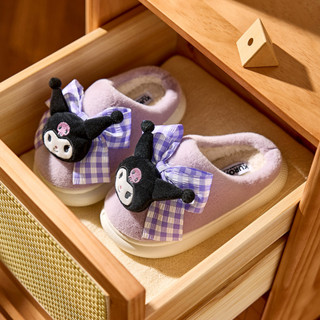 Cheerful Mario Dép lông mùa đông Sanrio dành cho bé gái dép bông nữ sang trọng nơ cho bé gái 