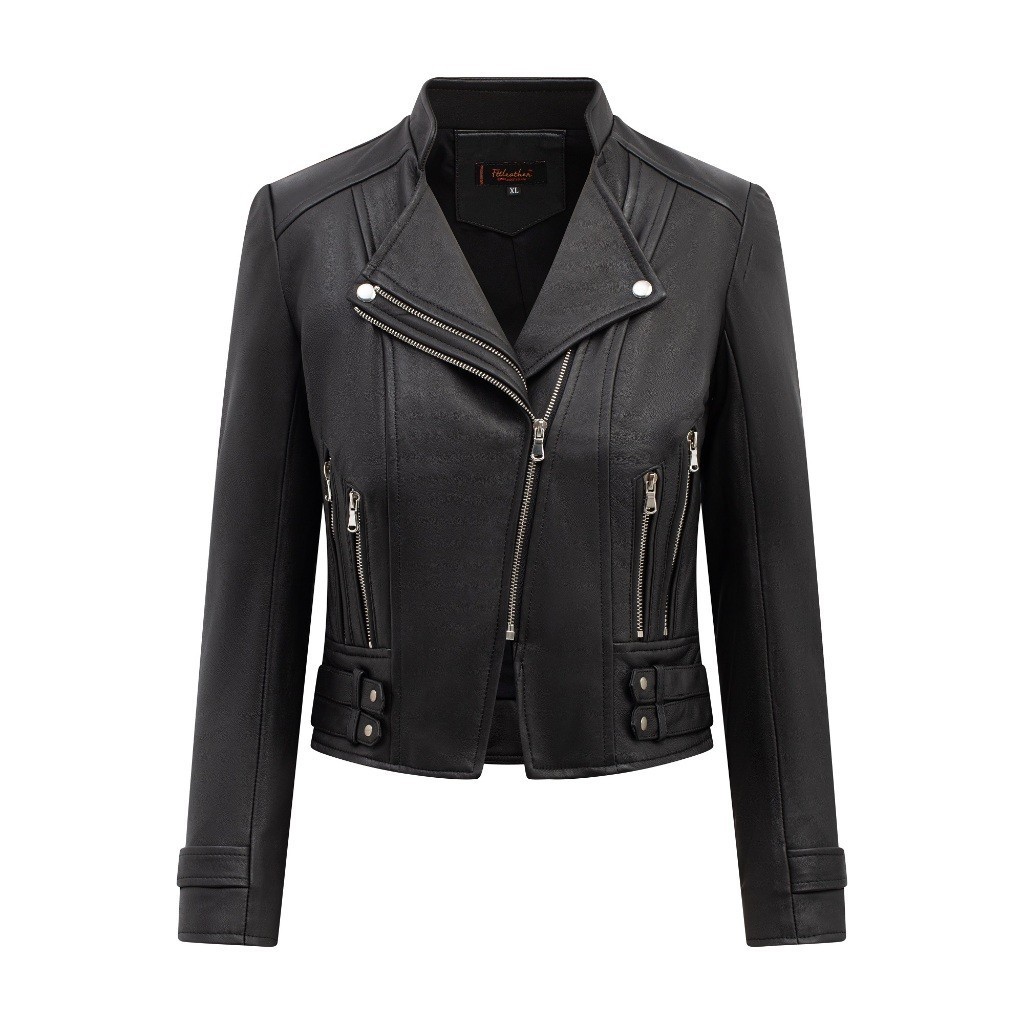 Áo Da Nữ FTT Leather Biker Jacket Da Cừu Phối Bốn Đai Hông AN303C